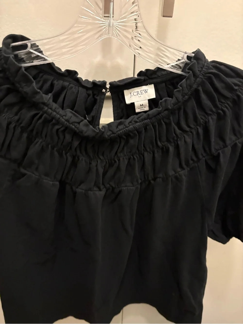 J. Crew Black Smocked Neck Short Sleeve Blouse Women’s Medium Casual, Grunge,